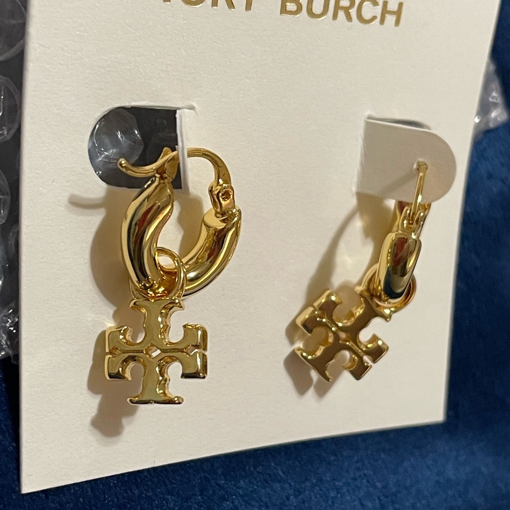 New Tory Burch Logo Hoop Earrings